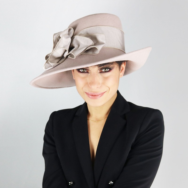 Felt ceremony hat with wide asymmetrical brim