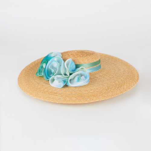 Elegante cappello da cerimonia in paglia con fiori 2