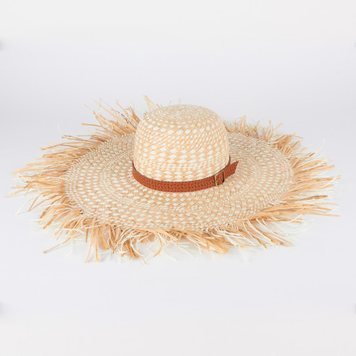 Women's fringed raffia beach hat 2