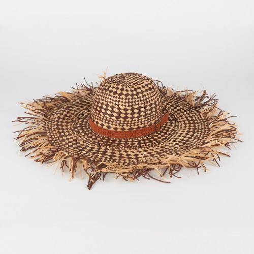Women's fringed raffia beach hat 2