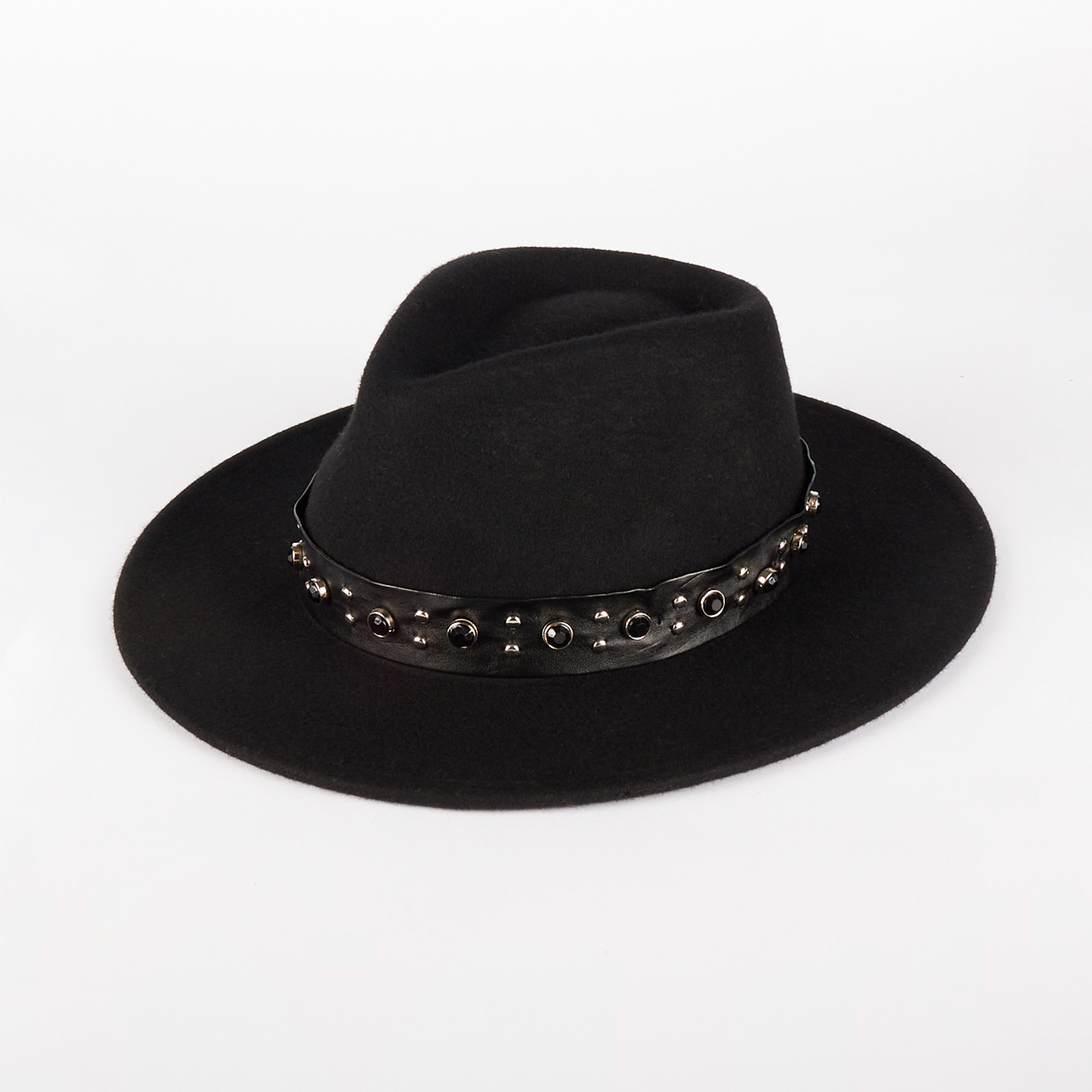 Cappello Fedora Donna Bicolore, Tesa Larga, Nero Con Dettaglio Leopardo, Taglia Regolabile, 65% Cotone 35% Lana