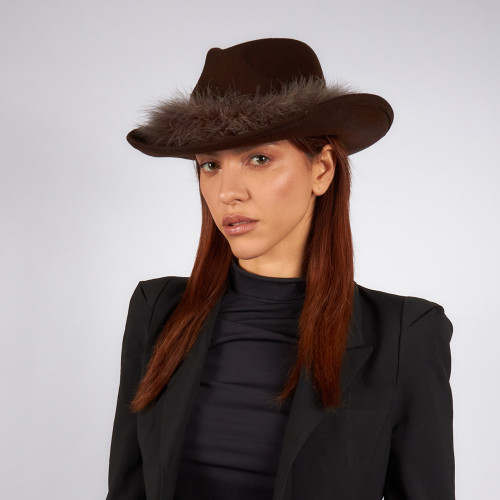 Cappello Cowboy Donna in Lana con Piume – Made in Italy