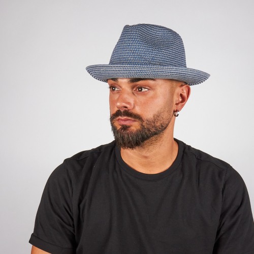 Cappello fedora in treccia bicolore con cinturino