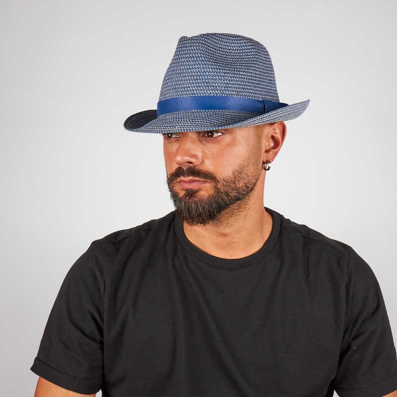 Cappello fedora in treccia bicolore con cinturino