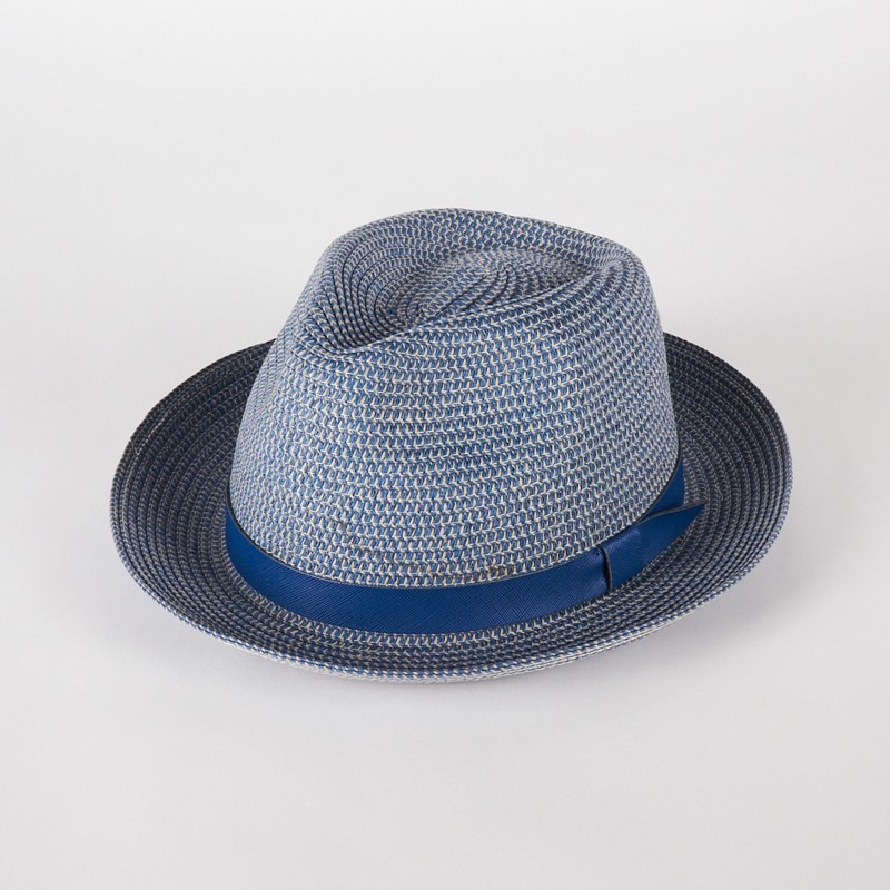 Cappello fedora in treccia bicolore con cinturino