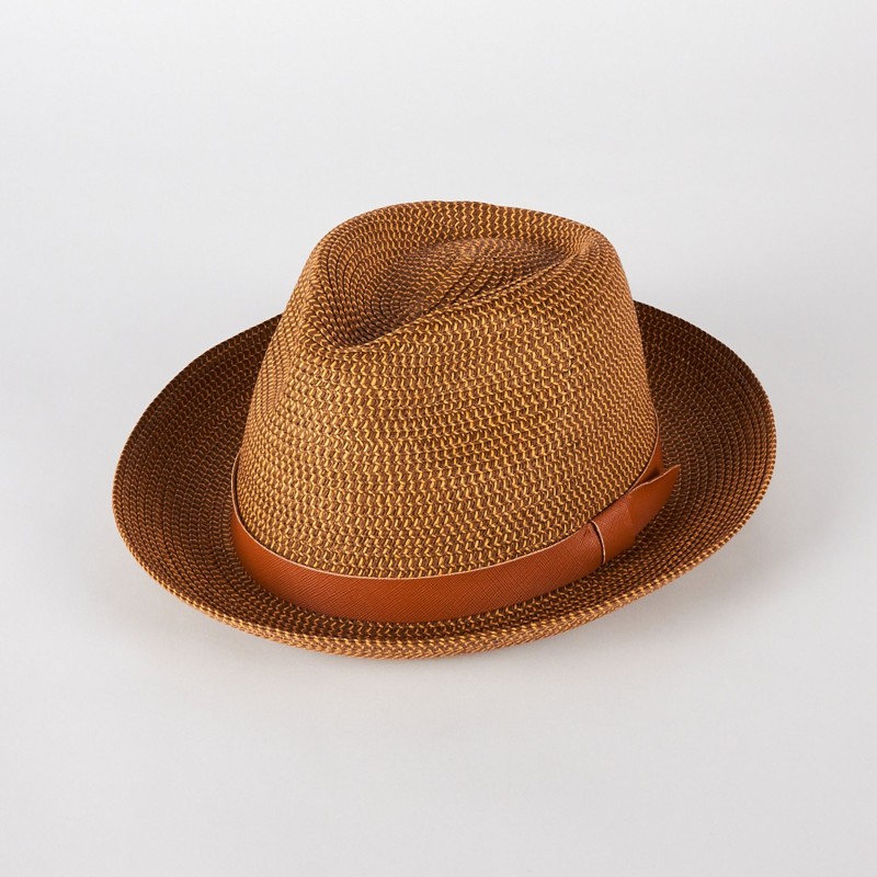 Cappello fedora in treccia bicolore con cinturino