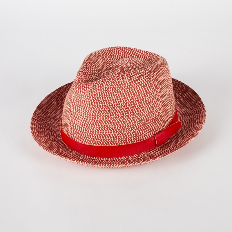 Two-tone braided fedora hat with strap