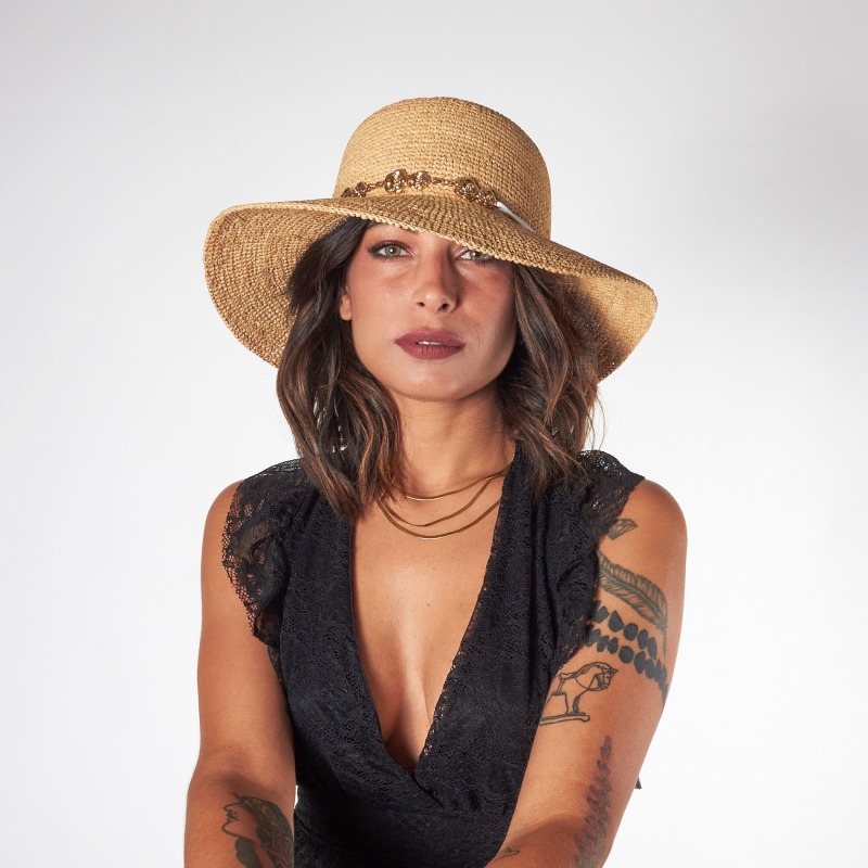 Raffia crochet hat with jewel detail