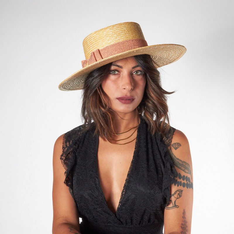 Women's straw hat with lurex bow